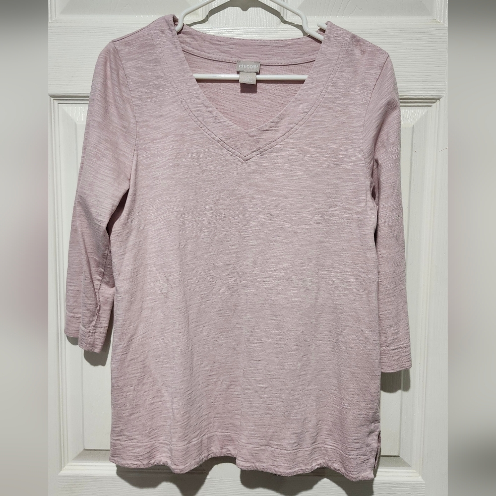 Chico's Lavender 3/4 Sleeve V-Neck Top Size 1 (Medium 8)